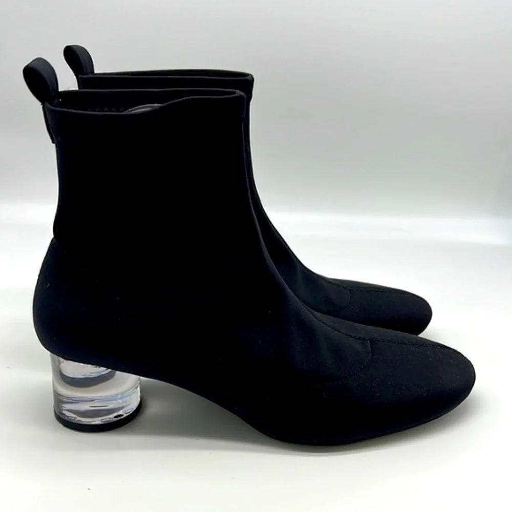 Zara - Black Polyester Sock Ankle Boots With Clear Laminated Heels Size 36